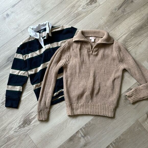 Old Navy & Cat & Jack Youth Size 8 Two Piece Sweater Striped Shirt Preppy Medium - Picture 2 of 6